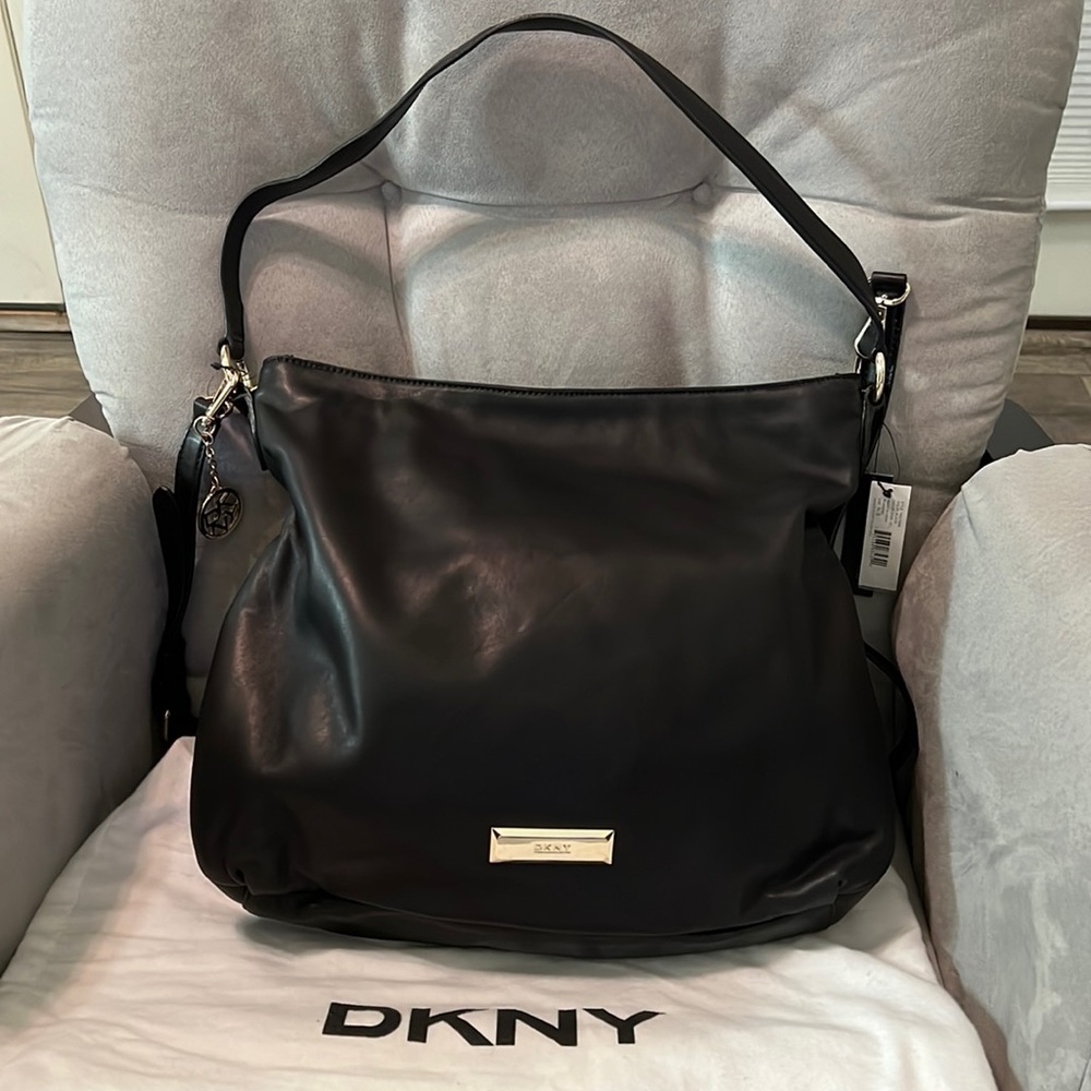 DKNY Black Leather Shoulder Bag - Picture 1 of 10